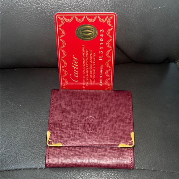 New Cartier Maroon Coin Case with Gold Details and COA Card - Picture 1 of 8